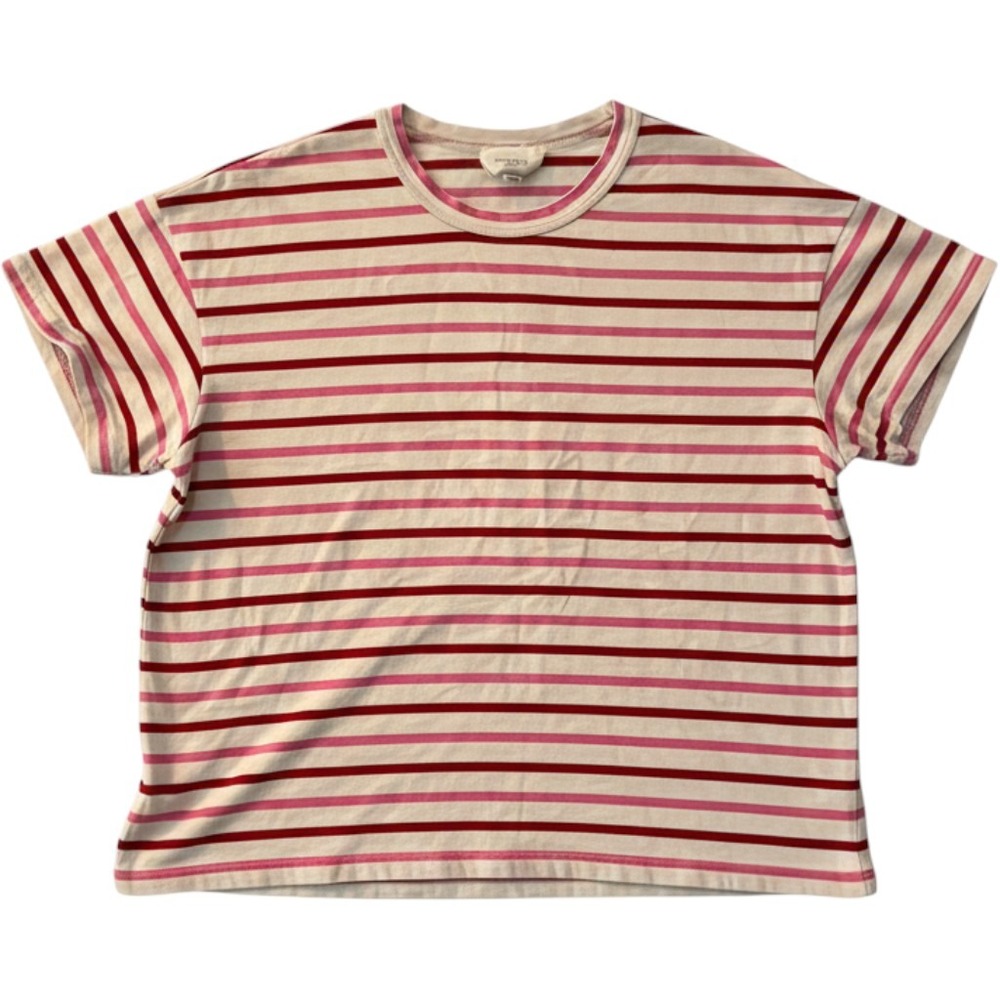 Pomander Place Striped Cotton T-Shirt Short Sleeve Casual Coastal Pink Size 3X